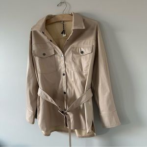 Haute Monde Faux Leather Belted Shacket